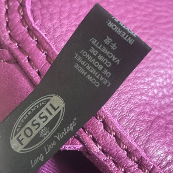 Fossil Fuchsia Purple Leather Folding Tote Purse Large Bag - Picture 12 of 12